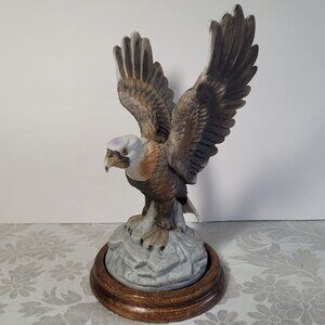 Vintage Royal Crown Eagle Wings Up Figurine with Wood Base 7.5” Tall